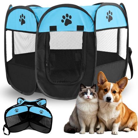 Foldable Dog Playpen 74x74x43 cm Oxford Fabric Breathable Mesh Cat/Rabbit Enclosure Indoor/Outdoor (1/5)