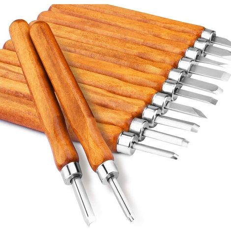 12 pezzi di scalpello per legno in acciaio al carbonio con guaina protettiva, strumenti per intaglio professionale per incisori hobbisti (1/5)