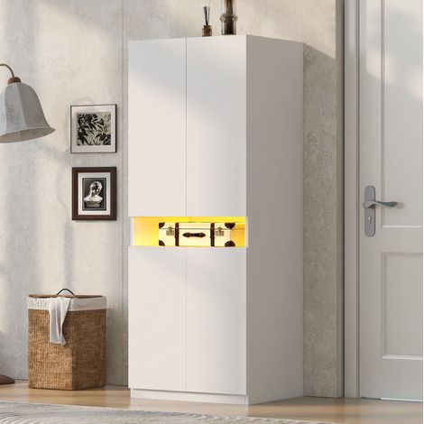 Armadio guardaroba 70 x 55 x 180 cm con vano illuminato a LED, bianco, OKWISH (1/5)