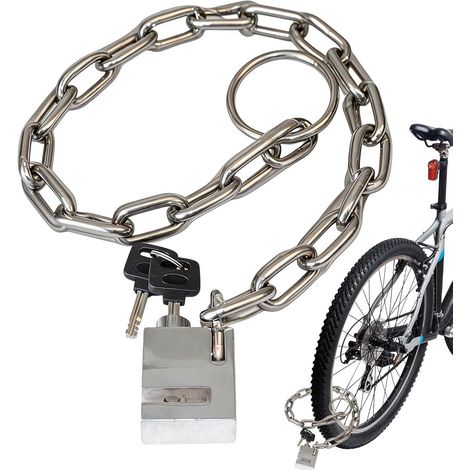 Antivol Vélo Avec Clé Protecteur De Cadenas Verrouillable Antirouille Chaîne Robuste Pour Motos, Scooter, Portes, Garage, Entrepôts, Clôtures, Grilles, Jardin - (1/5)