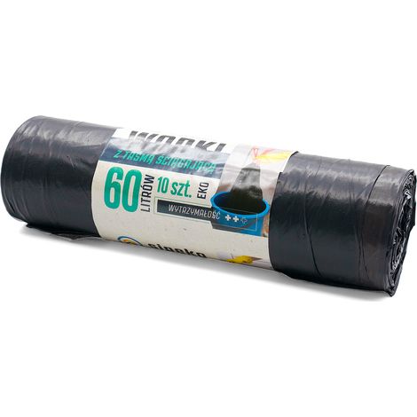 Bolsas de basura de 60 l, negras, de LDPE, 10 unidades con cinta adhesiva.