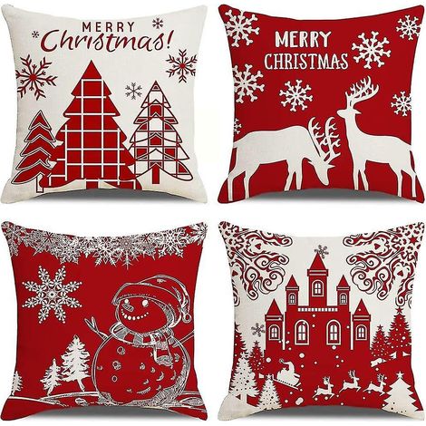 Ornement de Noël, ensemble de 4 taies d'oreiller de Noël, coussin de Noël à carreaux rouges et noirs (1/5)