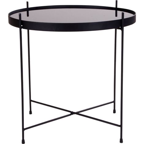 MEOLO - Table Basse Ronde Ø48cm Acier Noir et Plateau Verre (1/5)