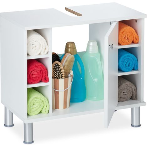 Relaxdays Bathroom Cabinet, Free Standing, Wooden, Decor, Storage, 7 Shelves, Cupboard, HxWxD: 53.5 x 60 x 32cm, White