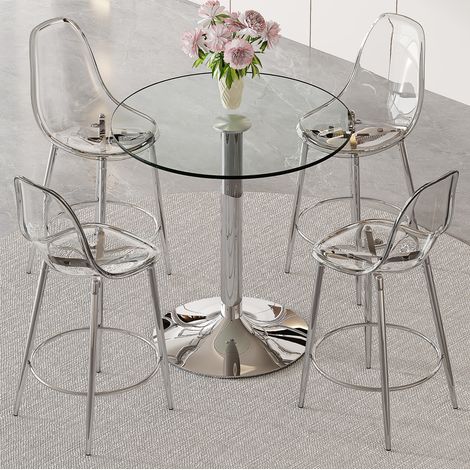 Set bar Ø89 x H92 cm, vetro/metallo, trasparente/argento, 4 sgabelli – MEUBLIV (1/5)