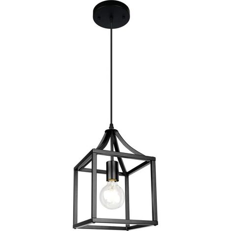 Suspension en métal noir, design à une seule ampoule, convient aux salles à manger, cuisines, îlots, chambres, couloirs, etc., 220V (ampoule non incluse). (1/5)