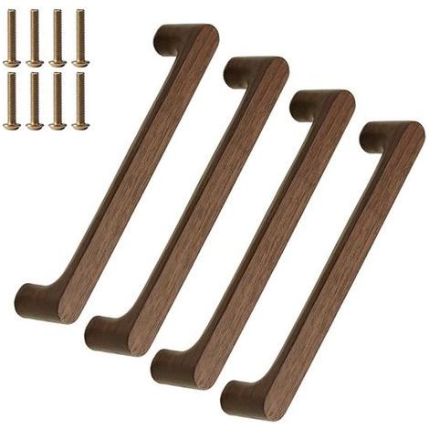 4er-Set Türgriffe – 128 mm Bohrabstand – Braune Holzfarbe – Möbelgriff – Schrauben inklusive (1/5)