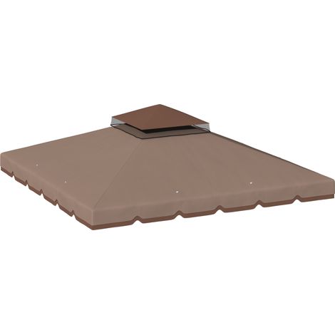 Outsunny Telo per Gazebo 3x3 m a 2 Livelli in Poliestere Cachi e Marrone