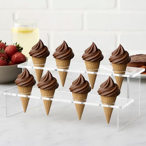 Présentoir De Crème Glacée, Forme De Pétale Acrylique, Peut Placer 8 Douches Glacées, Support d'Affichage De Point Occidental De Gâteau, Placement De Dessert, Décoration De Sorbet (Rectangle) (1/5)