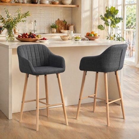 Sillas altas de bar con respaldo y reposabrazos 2 uds OKMYHOME (1/5)
