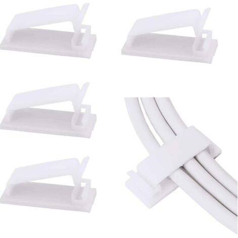 50 pcs Adhésifs Clips Câble, 3M Clips Câbles Adhésifs Rangement de Câbles Fixation Auto Collant, Organiseur de Fils Electriques pour TV/PC/Bureau/Maison avec Grattoir et Chiffon de Nettoyage Incluse-b