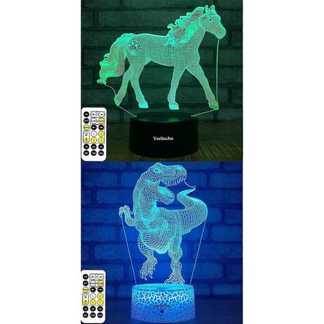 SCSYV 3D Pferd + Dinosaurier Nachtlicht (2-in-1 Set) (1/5)