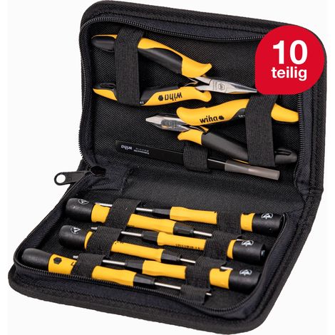 Wiha Werkzeug Set ESD 10-tlg. inkl. Tasche I sicheres Arbeiten an empfindlichen elektronischen Bauteilen I Zangen, Schraubendreher, Pinzette (43994) (1/5)