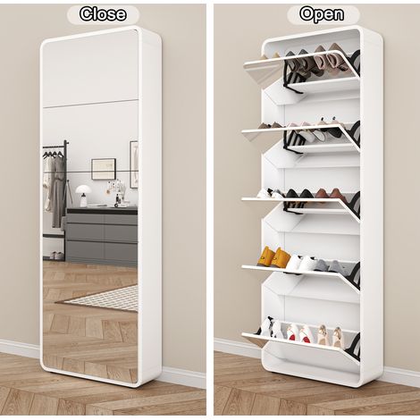 Zapatero con espejo abatible 176 cm blanco OKMYHOME (1/5)