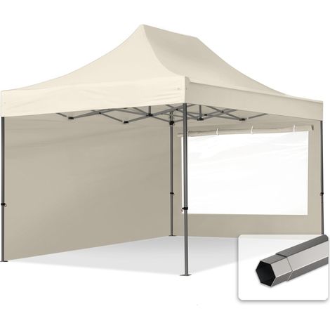 3x4,5m Faltpavillon, PREMIUM Stahl 40mm, Seitenteile mit Panoramafenstern, creme