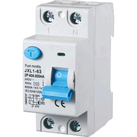 gloca Pure Differentialschalter, lebensrettend, 2P, 40 A, 300 mA, 220 V, 6 kA, Klasse A, 2 DIN-Module