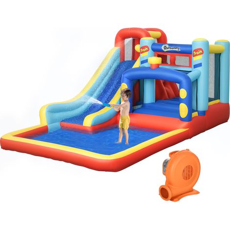 Aufblasbare Hüpfburg für Kinder von 3-8 Jahren mit Trampolin, Rutsche und Pool, 435 x 245 x 200 cm