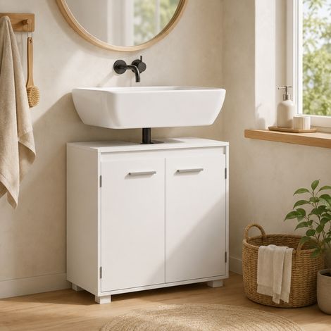 Meuble sous vasque 60x30x60 cm en MDF blanc, avec rangement pour salle de bain FloraGrace (1/5)