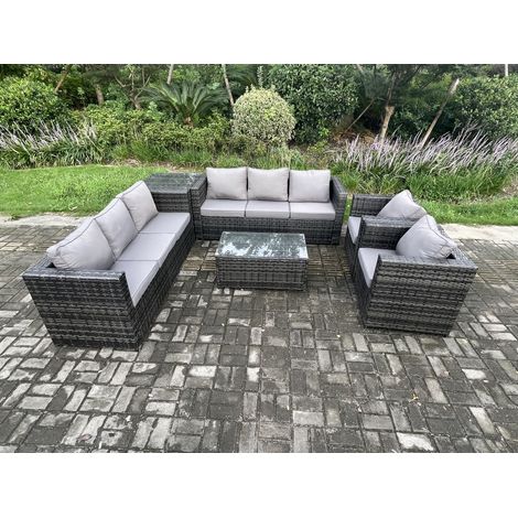 Fimous Ensemble de meubles de jardin en rotin avec 2 Fauteuils Table basse 2 Tables d'appoint Mélange gris foncé (1/4)