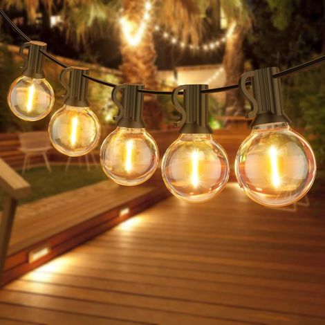 Guirlande Lumineuse Exterieure Dimmable, 30M Guirlande Guinguette avec Télécommande, 50+2 Ampoules Incassables, IP45 étanche, 2700K Blanc Chaud, pour Jardins, Cours, Bistrots, Maisons (1/5)
