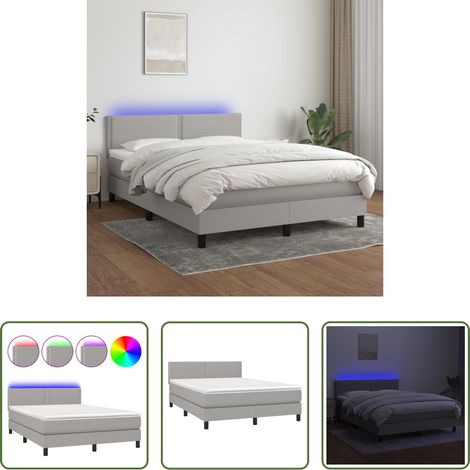 Sommier tapissier - Sommier à lattes de lit et matelas et LED Gris clair 140x190 cm (1/5)