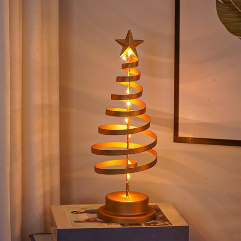 Arbre De Noël Lumineux - Lampe De Table À Led 30 - Alimenté Par Piles - Or - Pour Chambre Et Escalier - 12 X 12 X 33 Cm (1/5)