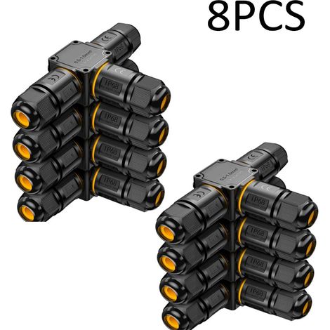 8 PCS Connecteurs de Câbles Étanches IP68 - Boîte de jonction 3 voies connecteur etanche 3 fils - Raccordement extérieur du jardin - Dérivation de câble 6-11mm - Coffret électrique externe étanche