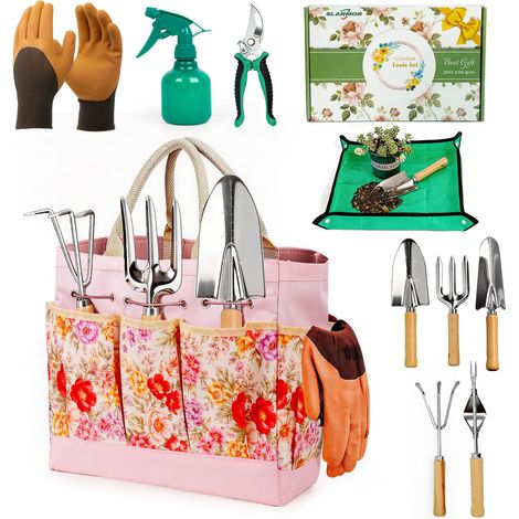 Kit de Jardinage Robuste 10 pièces en Acier Inoxydable avec sécateur Gants et Sac de Rangement idéal pour Femmes et Hommes Un Cadeau Parfait pour Les jardiniers (1/5)
