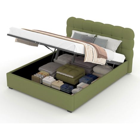 Cama con canapé abatible estilo nube 140x190 cm en terciopelo verde DALLAS