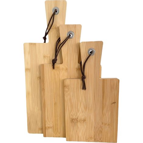 Bambus Schneidebrett 3er Set - 40 / 33 / 29 cm - Holz Servierbrett in 3 Größen mit Griff - Küchenbrett Servierplatte Brot Tapas Käse Wurst Platte