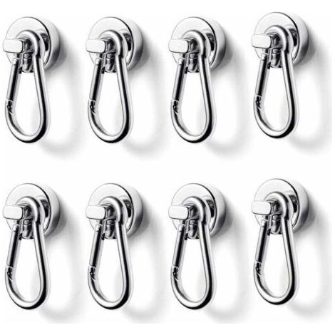 Magnetic Hook, 20mm Super Strong Neodymium Magnet Hook with Carabiner, Maximum Load Capacity 12kg - for Office, Warehouse, Grill, 8PCS (1/4)