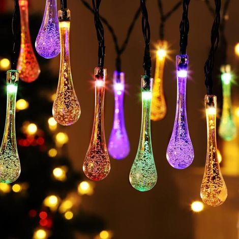 Guirlandes lumineuses de Noël,Guirlande Lumineuse Extérieure Solaire Noël Guinguette Multicolore 40LED 6.8m Guirlande Lumineuse Goutte d'Eau Goutte de Pluie Imperméable Lumière Décoration Maison Chamb (1/5)