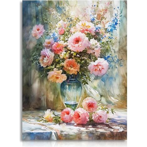 Dazzlewall Bunte Blumen Wand Poster 12x16 Rosa Blumen Ölgemälde Schlafzimmer (1/5)