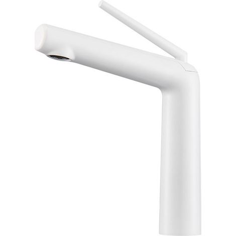 Robinet de lavabo tout cuivre, obus en céramique, installation sous plan, Blanc (1/5)