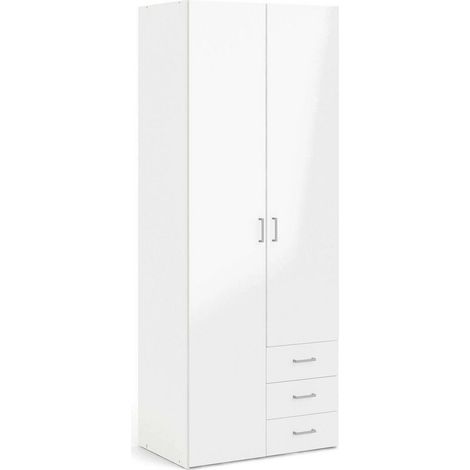 Guardarropa 2 Puertas Apollina, Armario Dormitorio Perchero, 49.5x200.4h cm Blanco Brillante