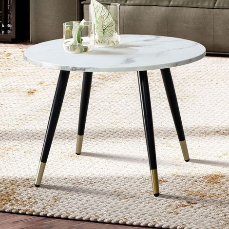 Table basse ronde 60x41 cm effet marbre blanc et doré - TRAZI