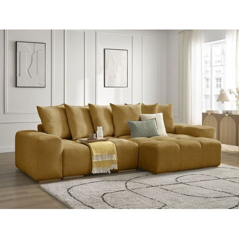 BOBOCHIC - Canapé d'angle réversible convertible coffre ANAKIN tissu texturé Réversible Jaune (1/5)