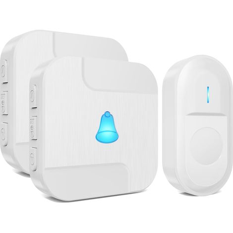 Conjunto de timbre inalámbrico exterior resistente al agua, alcance efectivo de 300 metros, con 2 receptores domésticos enchufables, 55 tonos de llamada. (1/5)