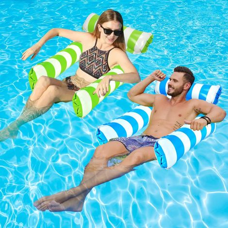 Ensemble de 2 matelas de piscine gonflables - Hamac de piscine 4 en 1 avec fond en filet et 3 boudins - Hamac gonflable - Adultes (1/3)