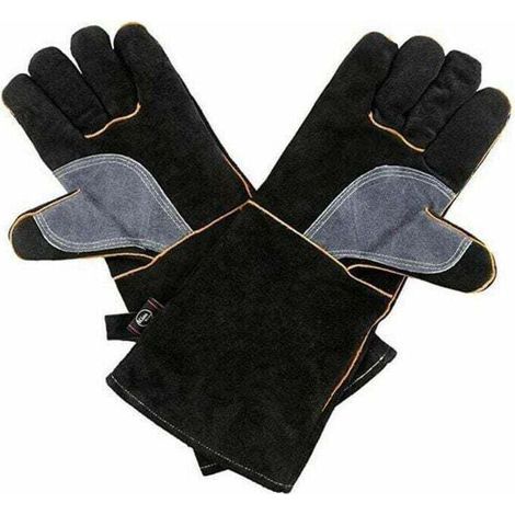 Gants résistants au feu et à la chaleur extrêmes, cuir avec coutures en kevlar, parfaits pour cheminée, poêle, four, grill, soudage, barbecue, mig, support à marmite, traitement des animaux(1 ensemble (1/5)