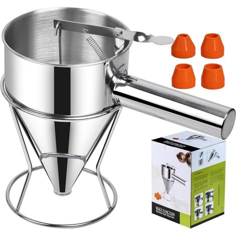 Dosatore per pastella per pancake in varie misure, a forma di imbuto, in acciaio inox, per muffin, pancake e waffle, 600 ml (1/5)