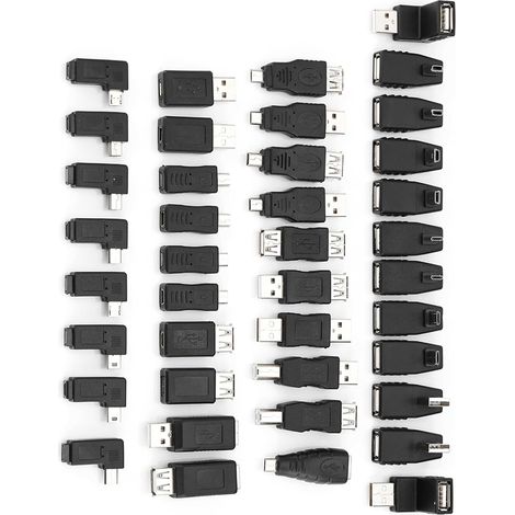 Adaptateurs USB 2.0 Coudés, Paquet de 40 Kit de Convertisseurs Mini Micro Type B Mâle Femelle pour Claviers, Disques Durs, Imprimantes (1/5)