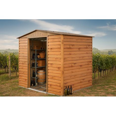 CASETA COBERTIZO METAL JARDIN ALPINE 8X6 IMITACION MADERA DURAMAX MARRON (1/5)