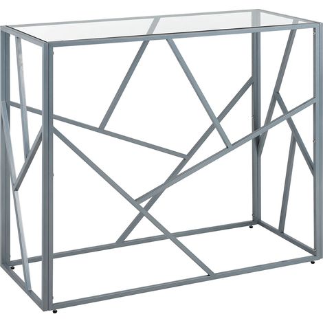 Consola de metal plateado tablero de cristal 85 x 100 x 40 cm moderno glamuroso contemporáneo Orland