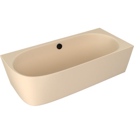 SUSSI R Baignoire d'angle sur pied en marbre coulé 160x70x50cm, beige mat (1/2)