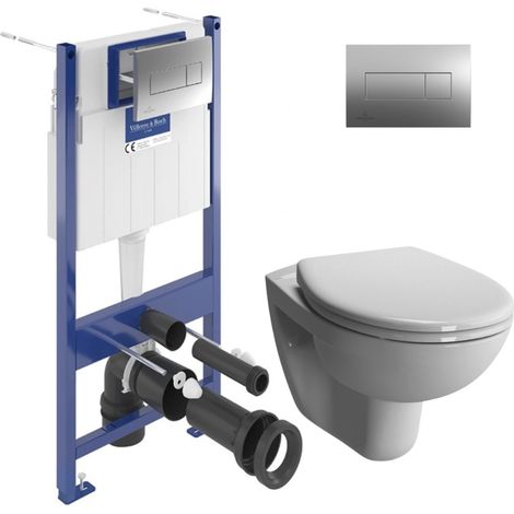 ViConnect Pro S Pack WC bâti support Villeroy & Boch + WC sans bride Vitra + abattant SoftClose + plaque (VCNNORMUSRS2CH) (1/5)
