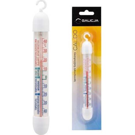 Thermomètre de réfrigérateur Caldo, 17,5 cm, blanc, échelle transparente, sans mercure, à suspendre dans le réfrigérateur ou le congélateur.