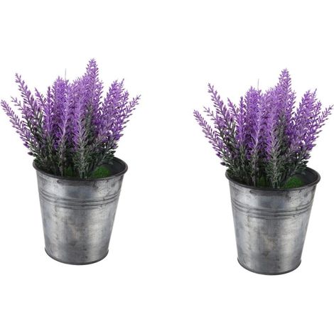2pièces Plante Artificielle De Lavande Un Pot Fer Décoration De Bureau Élégante pour Maison Espaces Commerciaux (1/5)