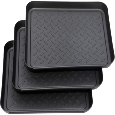 El juego de tres piezas para guardar zapatos incluye una bandeja de plástico para zapatos, plantillas pequeñas, una alfombrilla antigoteo, un estante, un zapatero y una bandeja antigoteo que mide 35x2