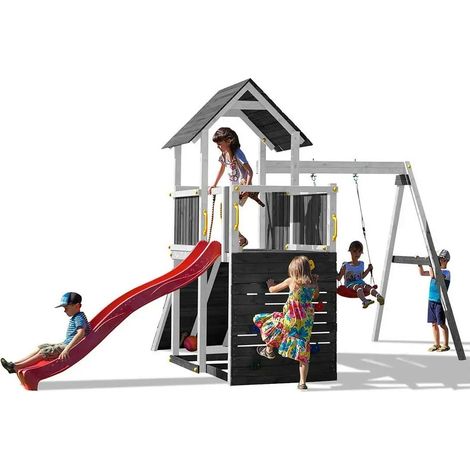 Scivolo Altalena e Arrampicata in legno Fungoo Carol 3 Bianco gioco in legno per giardino
